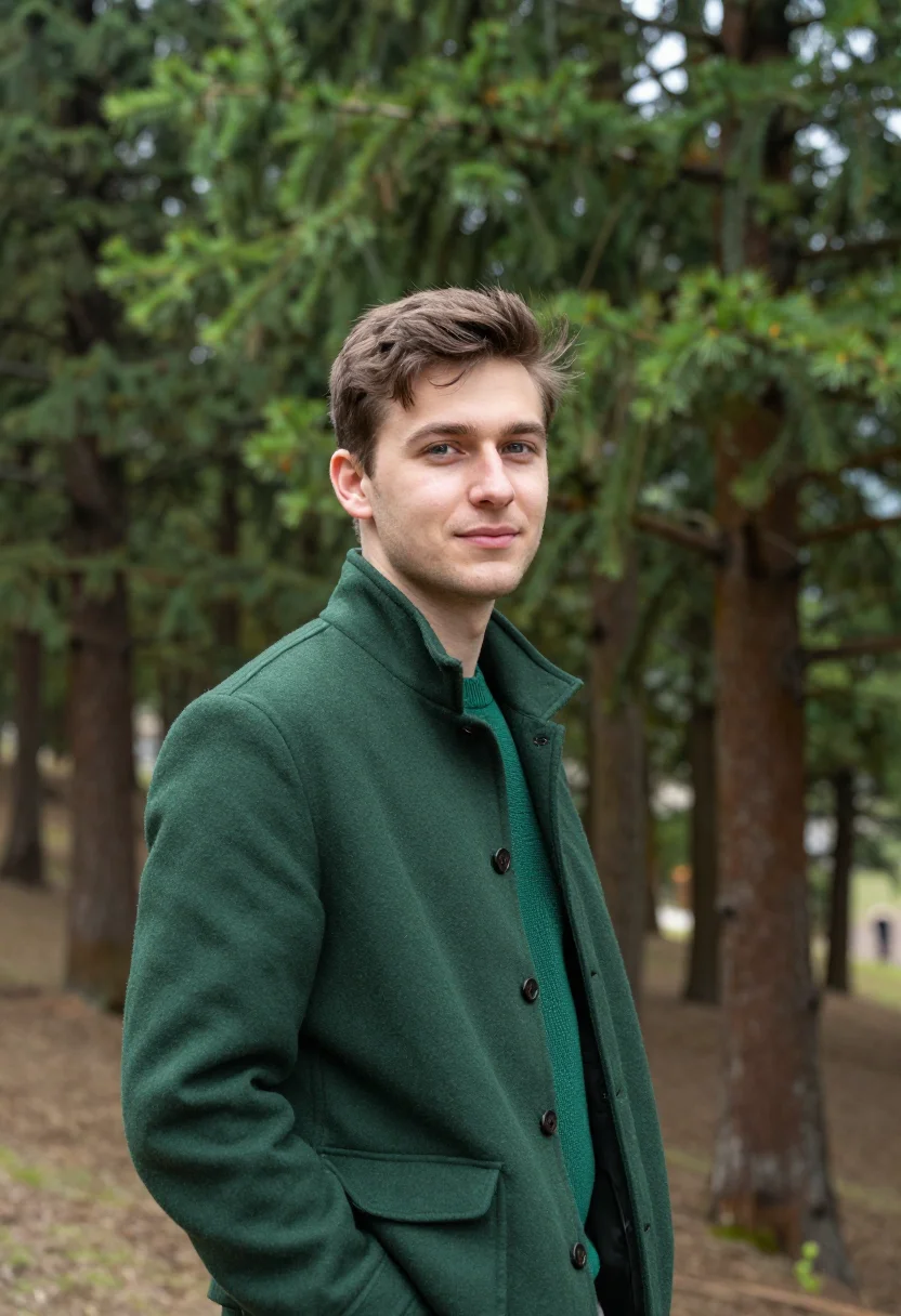 AI shimla rhododendron pine april green sample — portrait of a man, a French traveller in his late twenties w