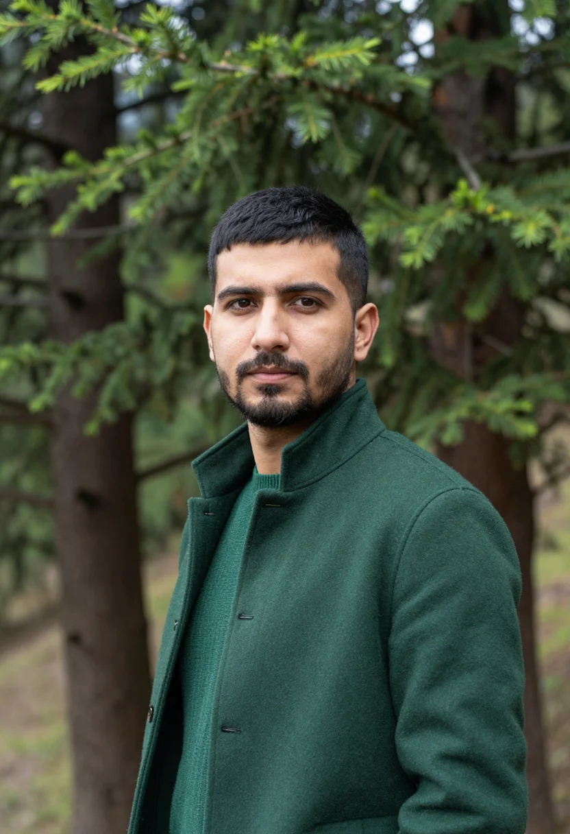 AI shimla rhododendron pine april green sample — portrait of a man, an Italian traveller in his mid-thirties