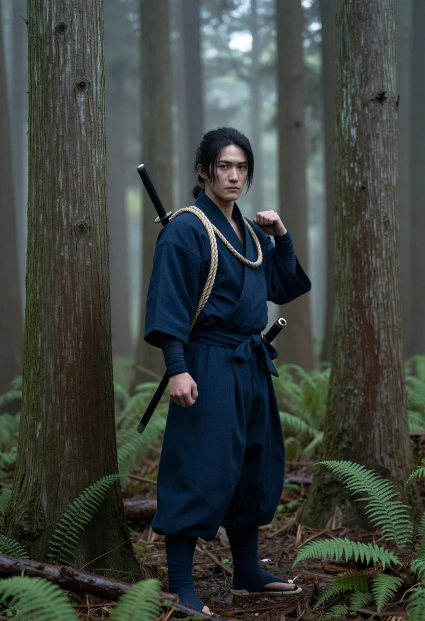 AI shinobi sample — portrait of a shinobi, three-quarter-length portrait of a Ja