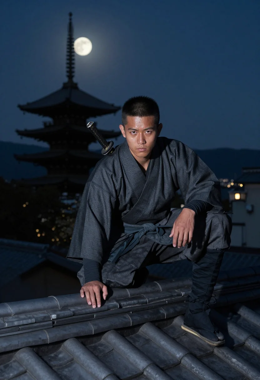 AI shinobi sample — portrait of a shinobi, chest-up portrait of a Japanese man i