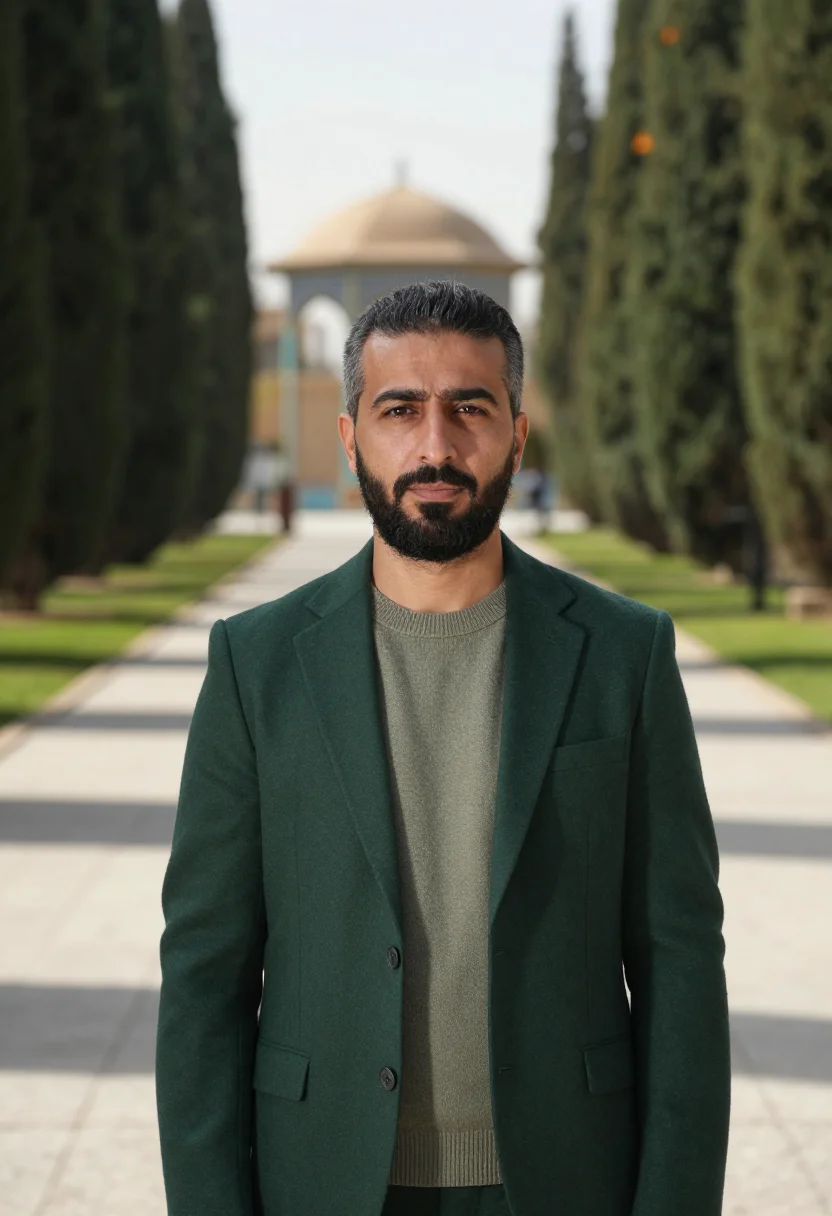 AI shiraz garden landscape architect cypress green sample — portrait of a man, a landscape architect in his mid-forties