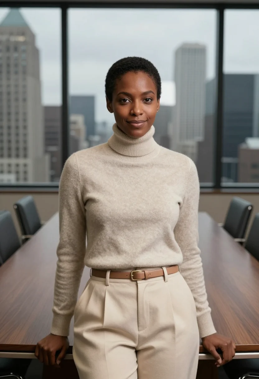 AI shiv roy waystar oatmeal sample — portrait of a woman, an African-American woman in her late t