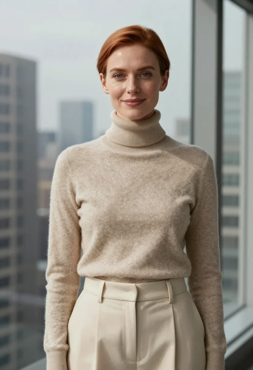 AI shiv roy waystar oatmeal sample — portrait of a woman, an American woman in her mid-thirties w