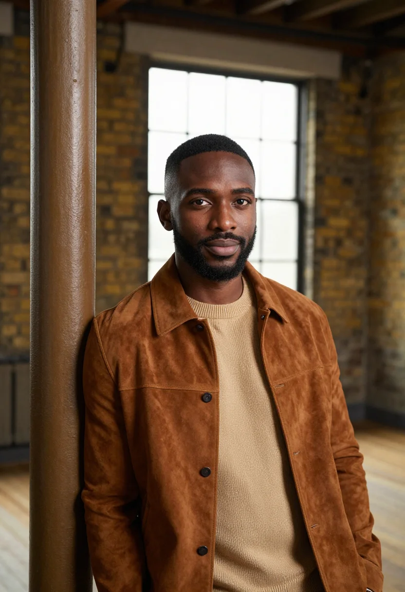 AI shoreditch creative director stock brick sample — portrait of a man, in his early forties, British Nigerian, w