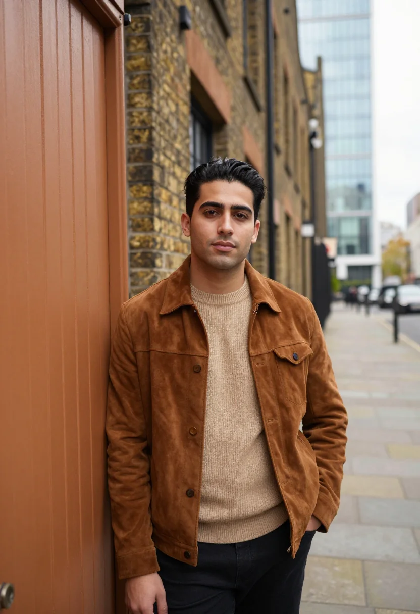 AI shoreditch creative director stock brick sample — portrait of a man, in his early thirties, British Turkish, w