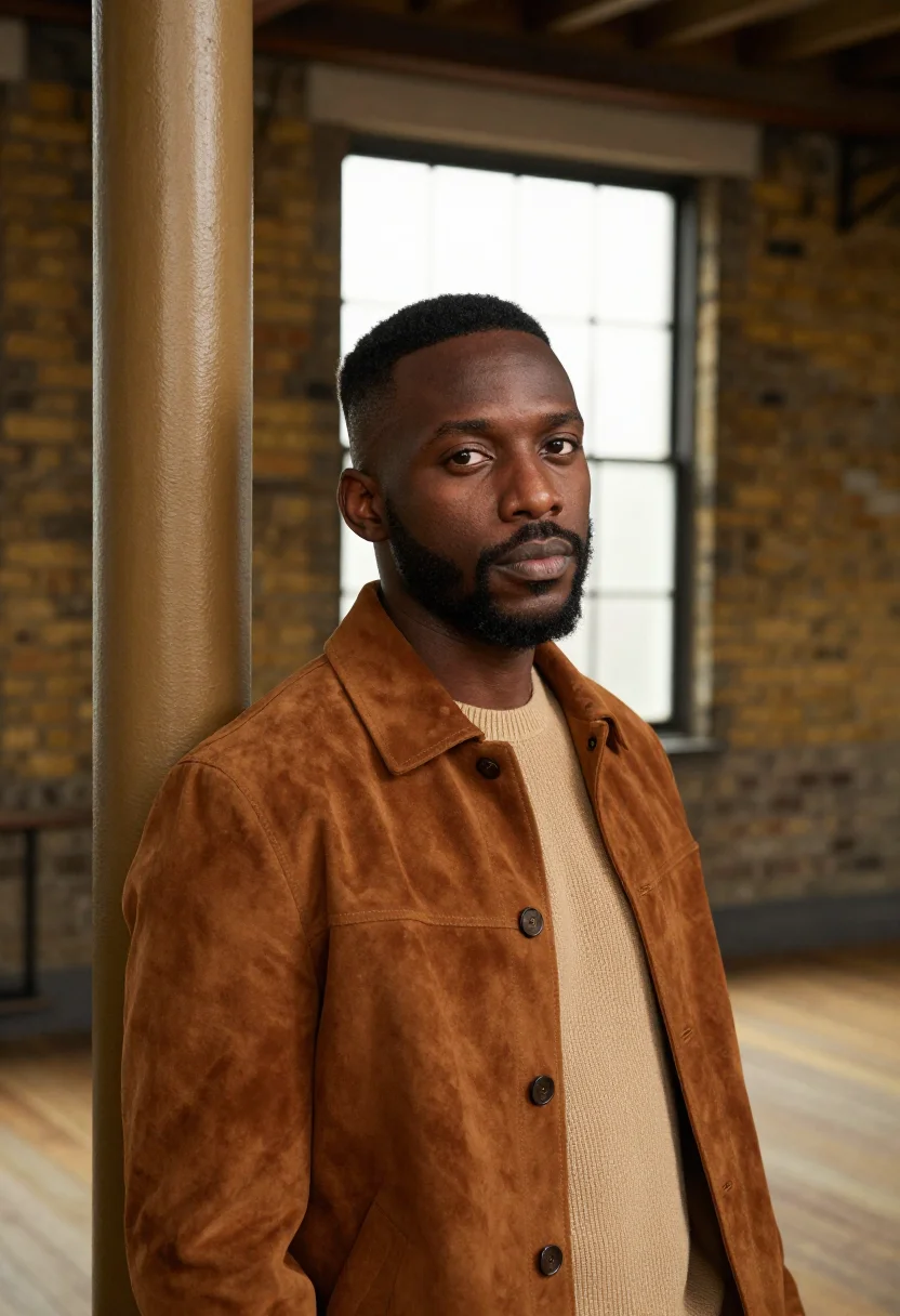 AI shoreditch creative director stock brick sample — portrait of a man, in his early forties, British Nigerian, w