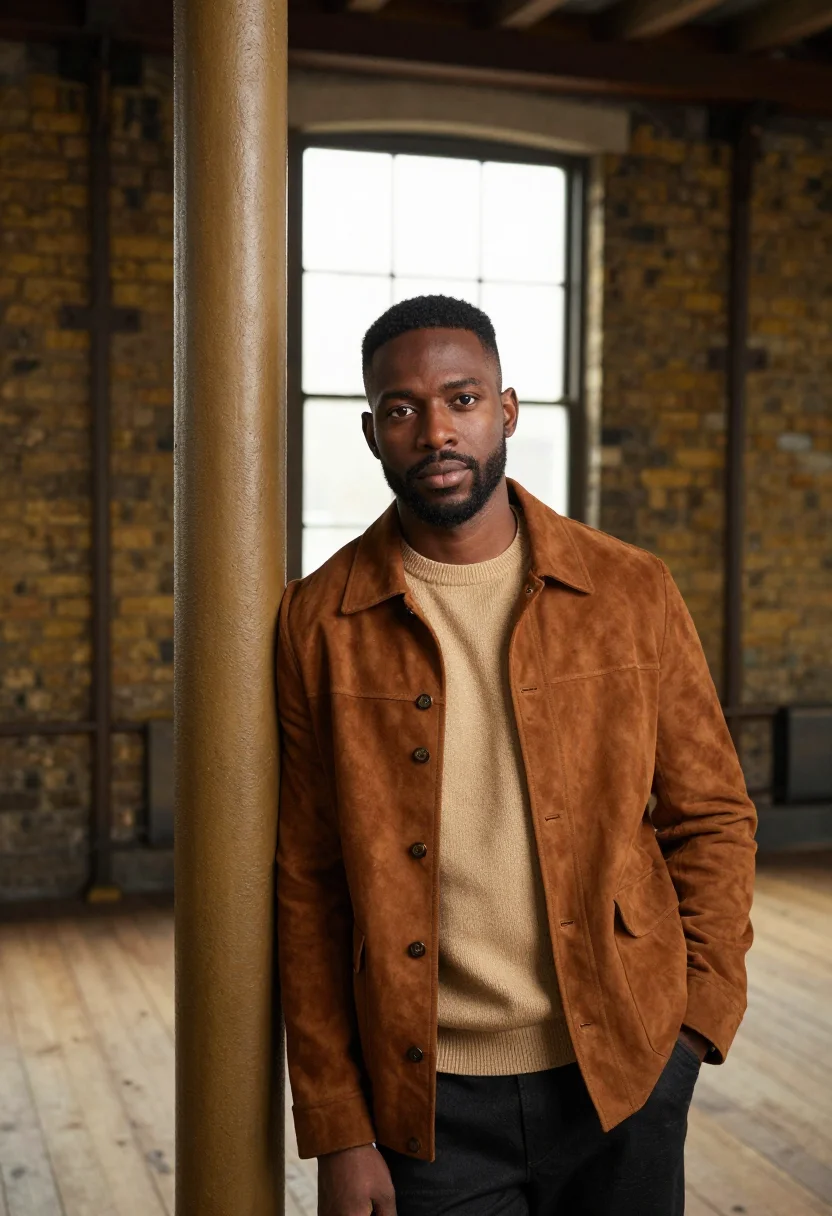 AI shoreditch creative director stock brick sample — portrait of a man, in his early forties, British Nigerian, w