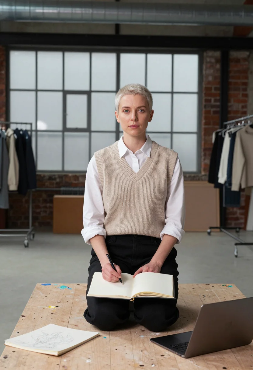 AI shoreditch creative sample — portrait of a woman, waist-up portrait of a Western-European