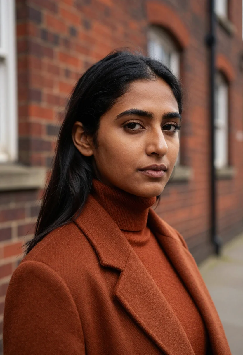 AI shoreditch founder rust sample — portrait of a woman, tight headshot of a South-Asian British