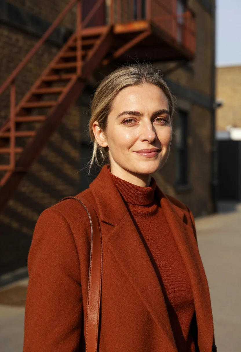 AI shoreditch founder rust sample — portrait of a woman, chest-up portrait of a Western-European