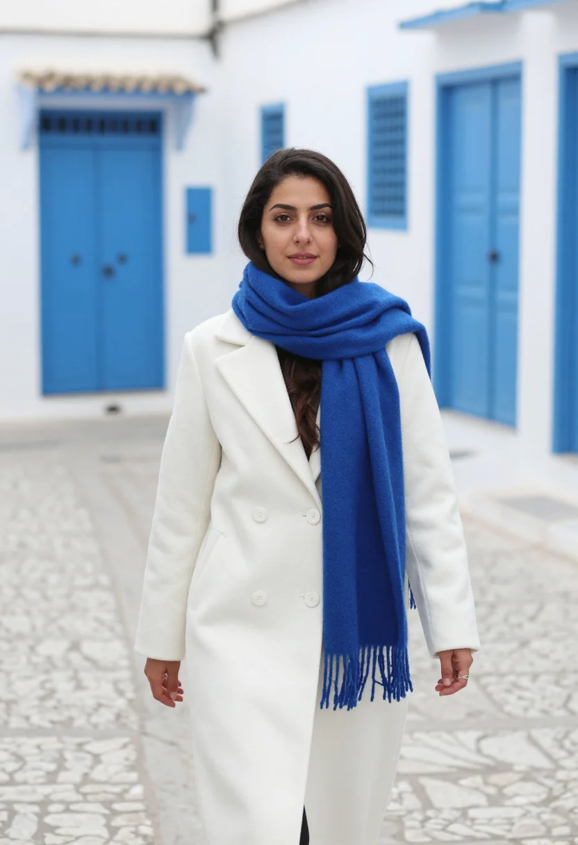 AI sidi bou said november blue white sample — portrait of a woman, half-length portrait of a Tunisian woma