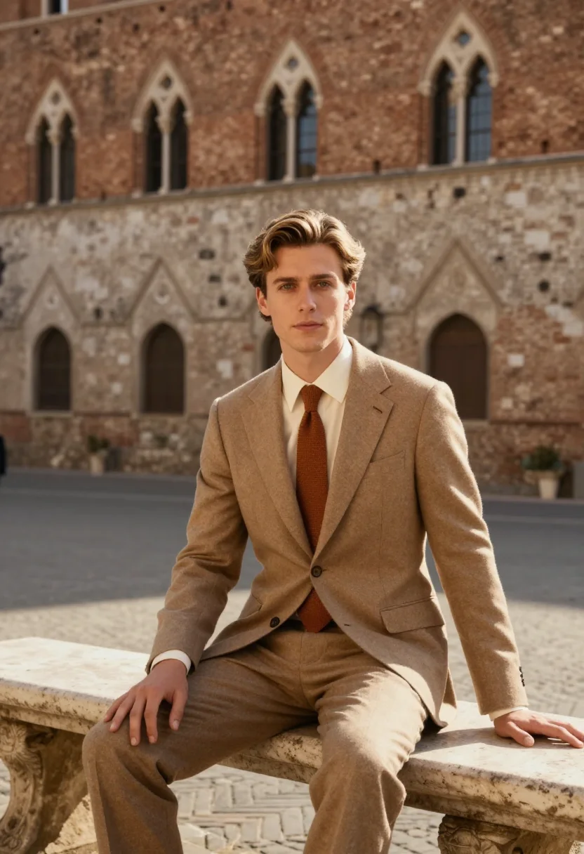 AI siena banker gothic brick sienna sample — portrait of a man, in his late twenties, with fair skin, gre
