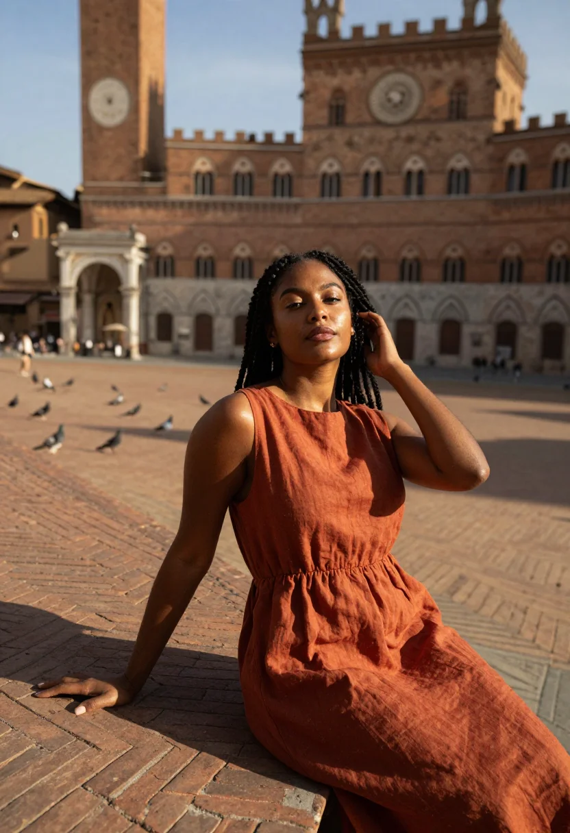 AI siena terracotta sample — portrait of a woman, waist-up portrait of an Afro-Italian wo