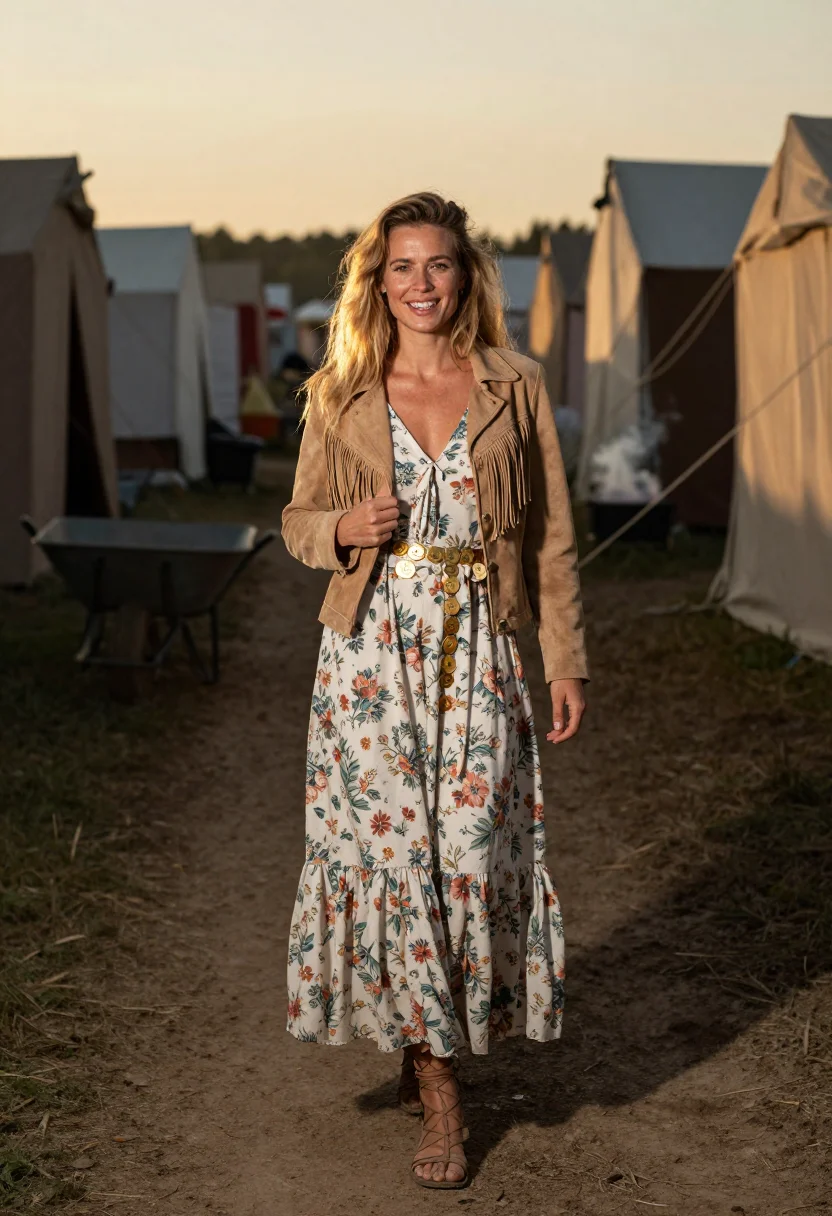 AI sienna miller glastonbury sample — portrait of a woman, three-quarter-length portrait of a West