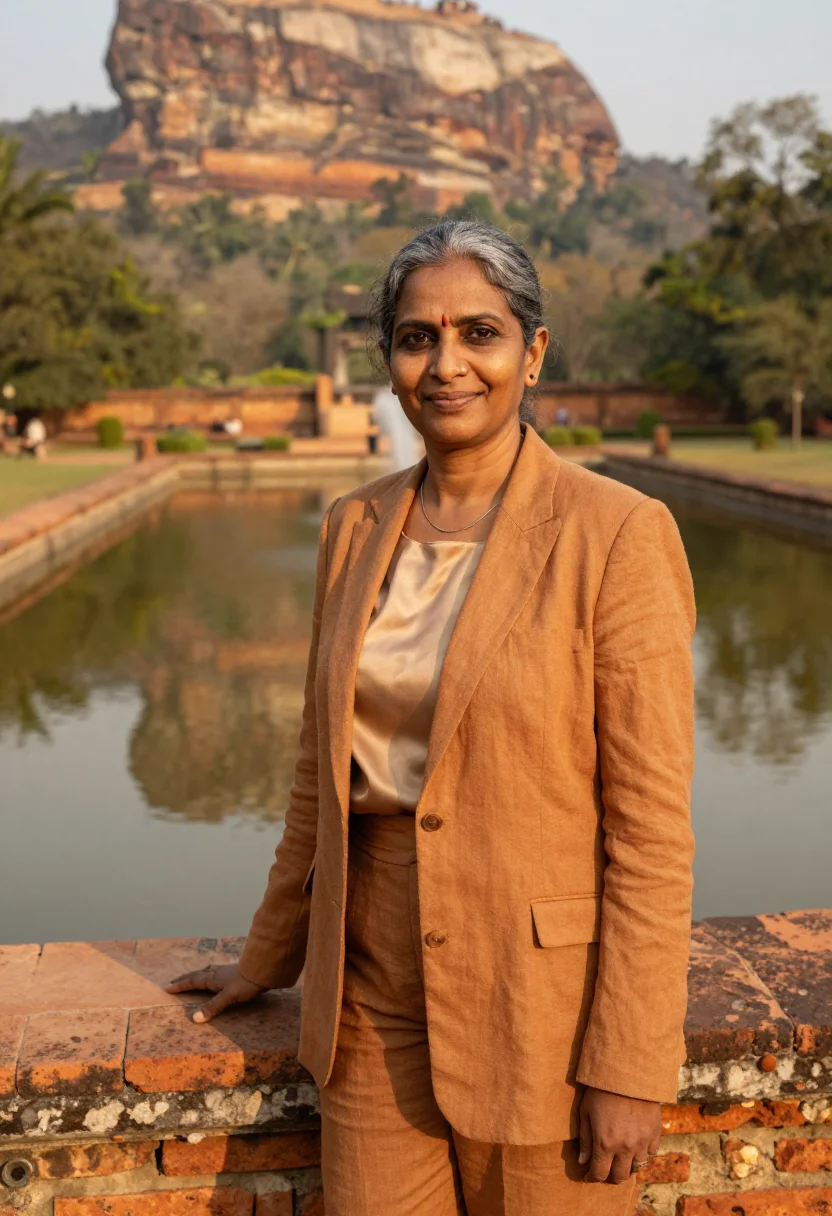 AI sigiriya archaeologist rock ochre sample — portrait of a woman, a Sri Lankan archaeologist in her fifti