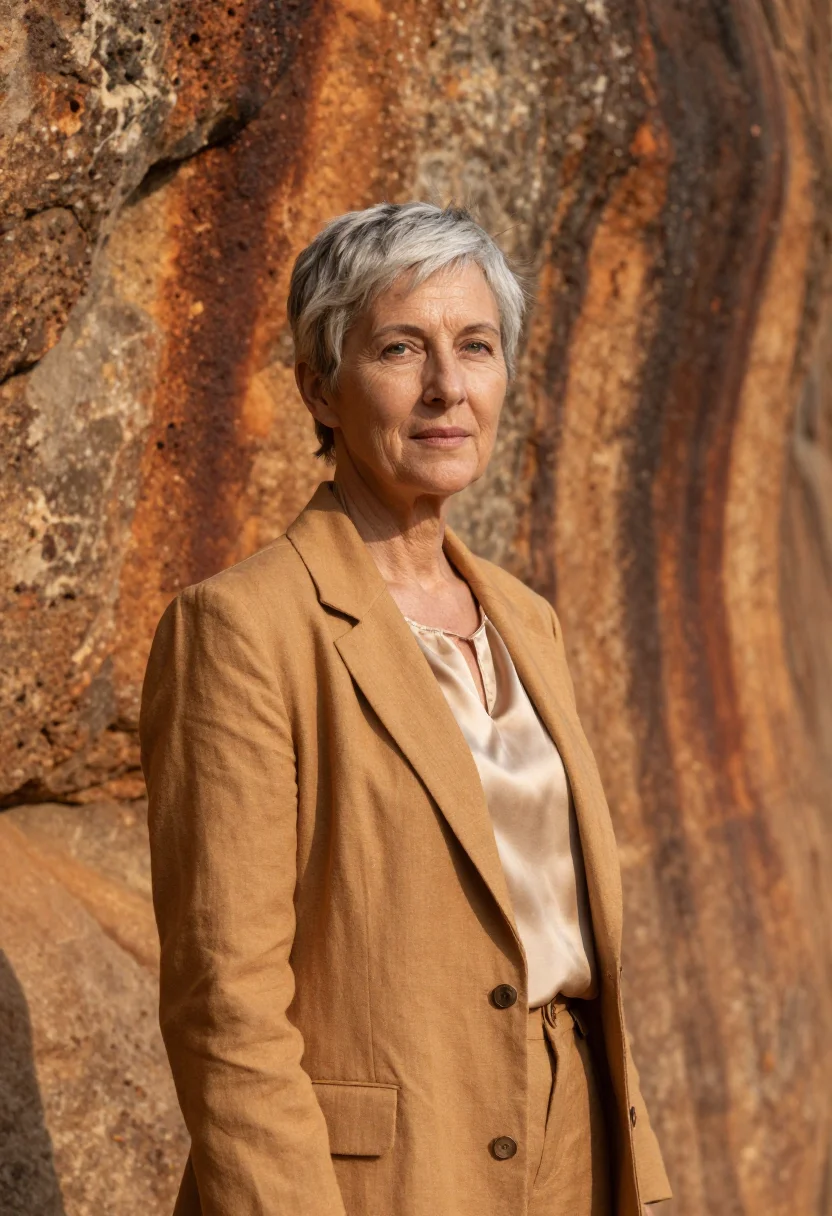 AI sigiriya archaeologist rock ochre sample — portrait of a woman, an English archaeologist in her fifties