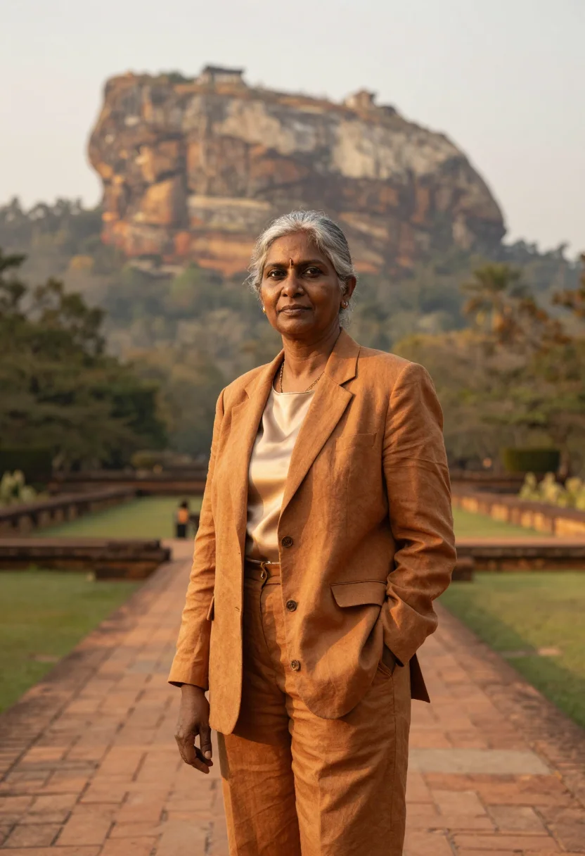 AI sigiriya archaeologist rock ochre sample — portrait of a woman, a Sri Lankan Tamil archaeologist in her