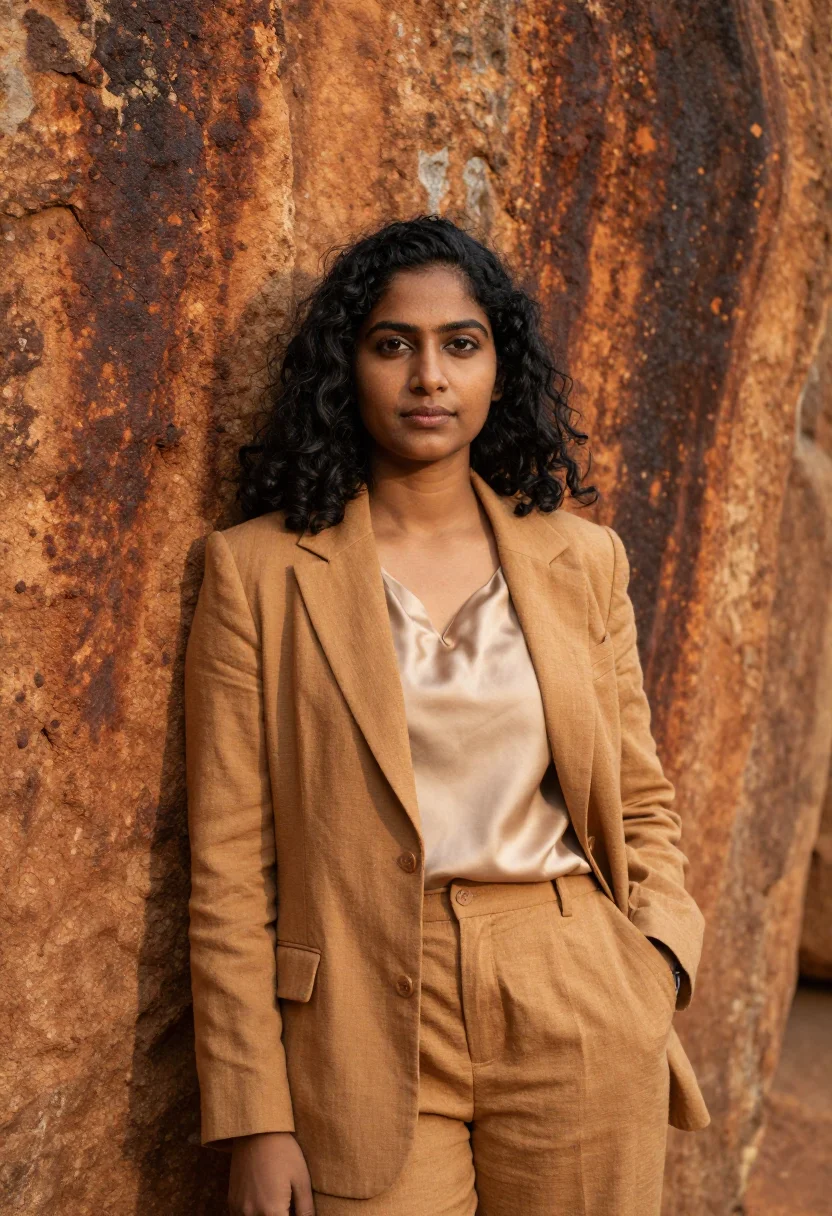 AI sigiriya archaeologist rock ochre sample — portrait of a woman, a Sri Lankan archaeologist in her early