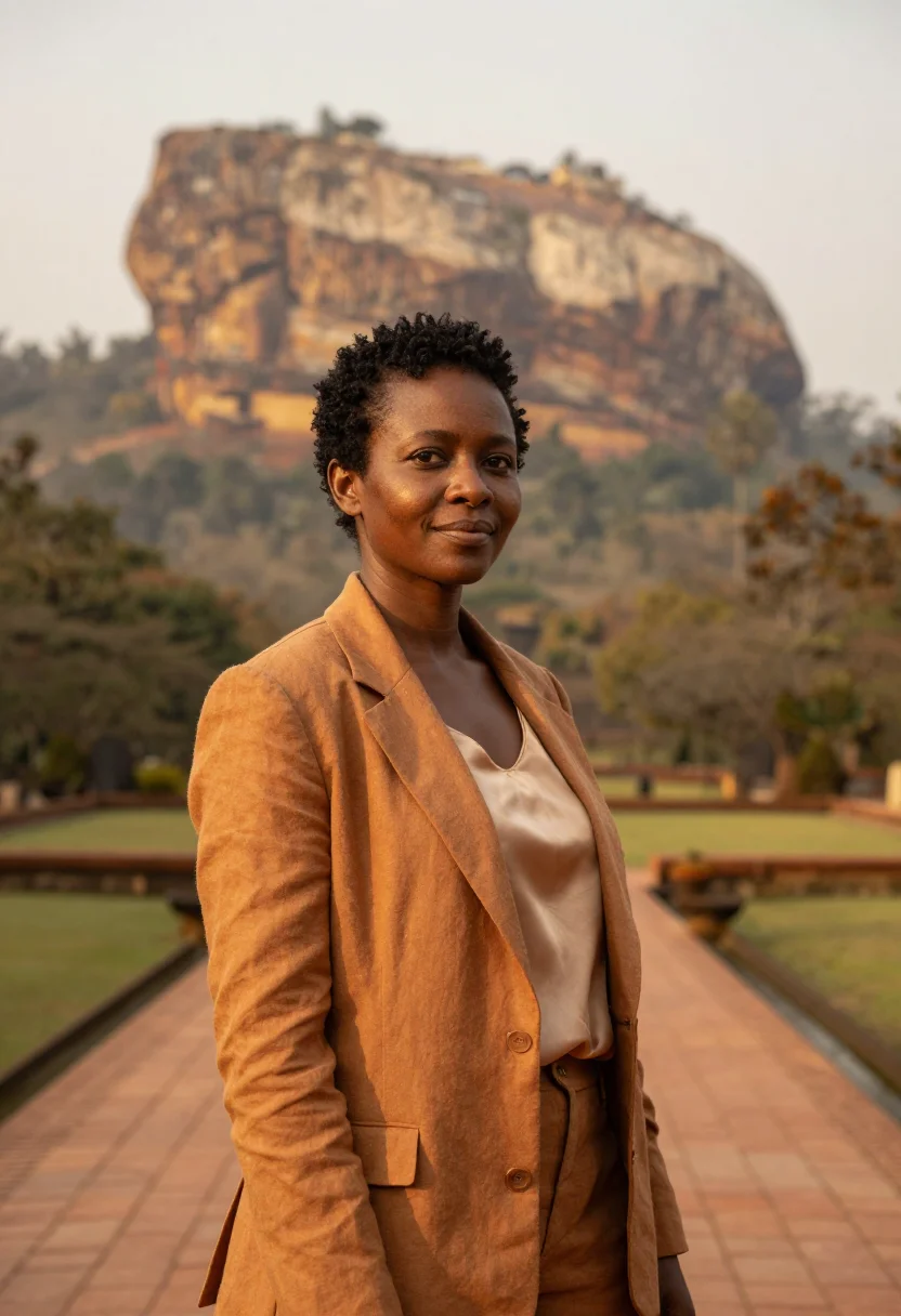AI sigiriya archaeologist rock ochre sample — portrait of a woman, a British archaeologist of Ghanaian des