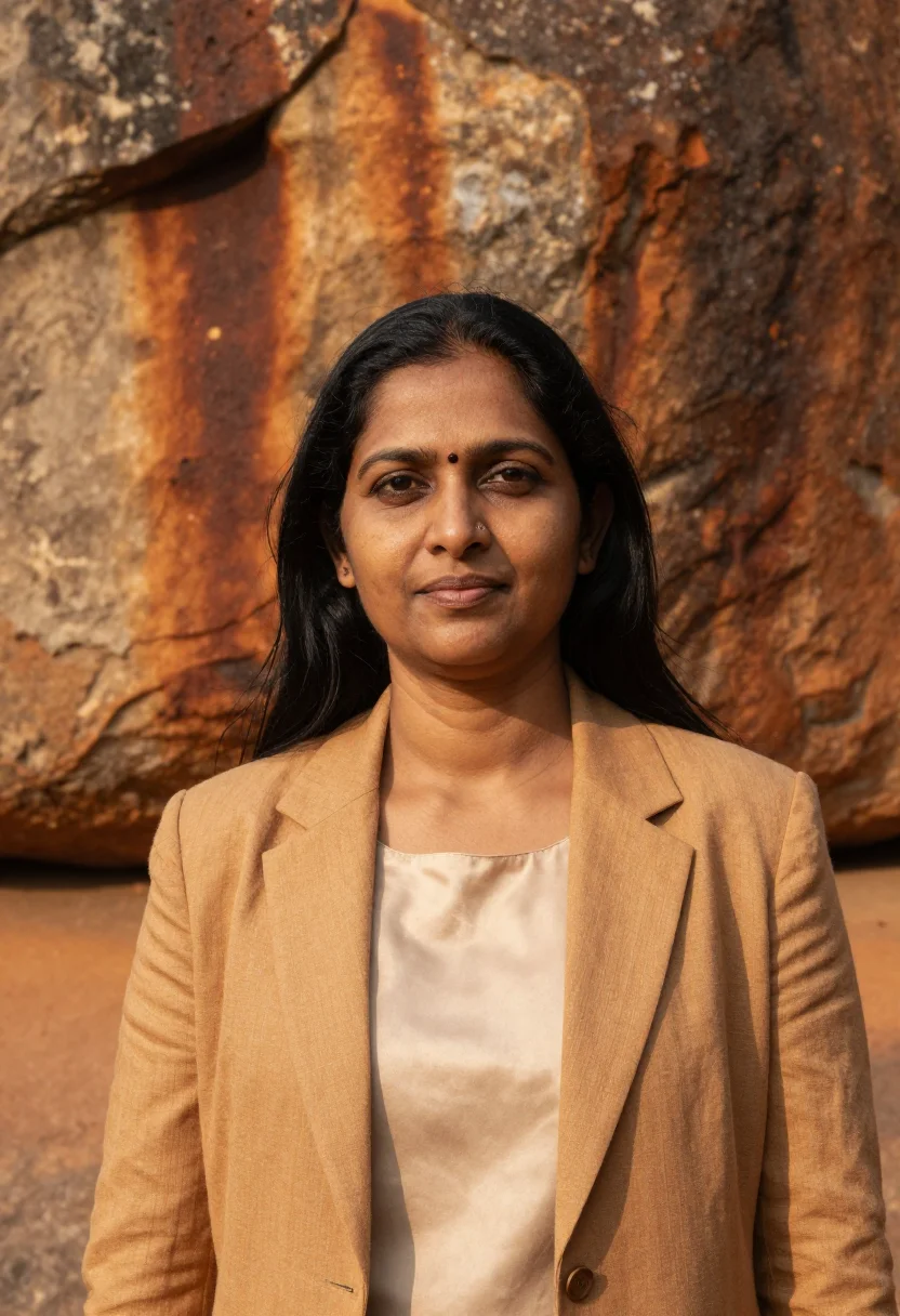 AI sigiriya archaeologist rock ochre sample — portrait of a woman, a Sri Lankan archaeologist in her forti