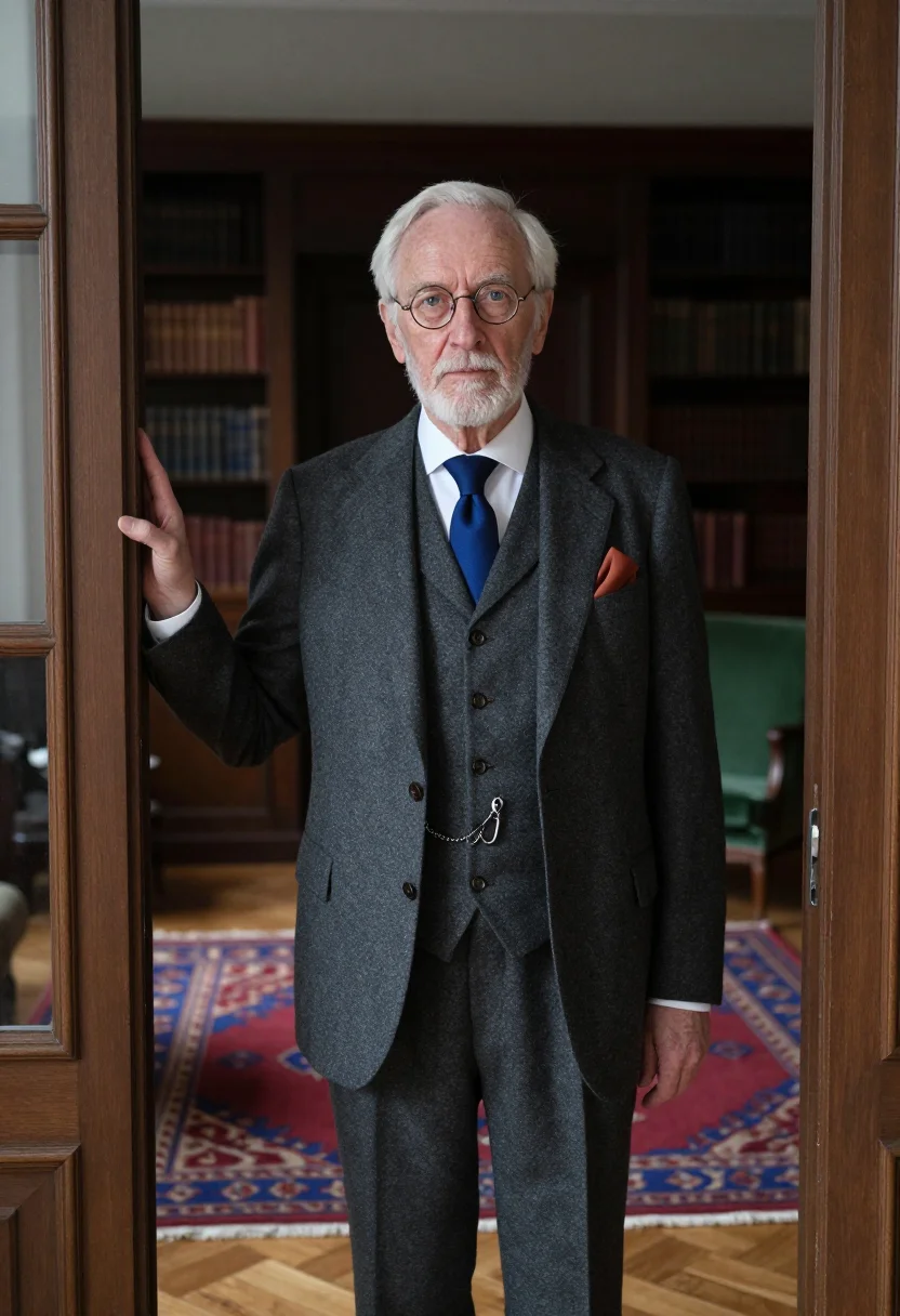 AI sigmund freud berggasse rug palette sample — portrait of a man, framed chest-up, cropped at the ribs, the