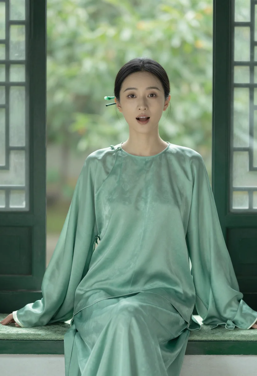 AI silk jade sample — portrait of a woman, chest-up portrait of an East-Asian woma