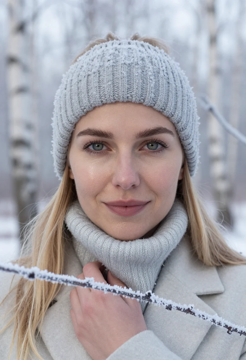 AI silver birch frost sample — portrait of a woman, tight headshot of a woman around thirty