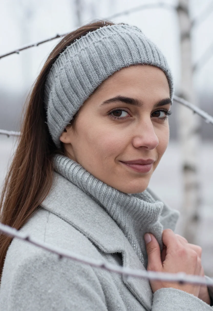 AI silver birch frost sample — portrait of a woman, tight headshot of a woman in her late t