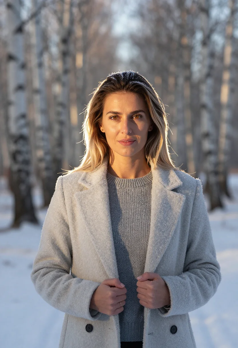 AI silver birch frost sample — portrait of a woman, chest-up portrait of a woman around thi