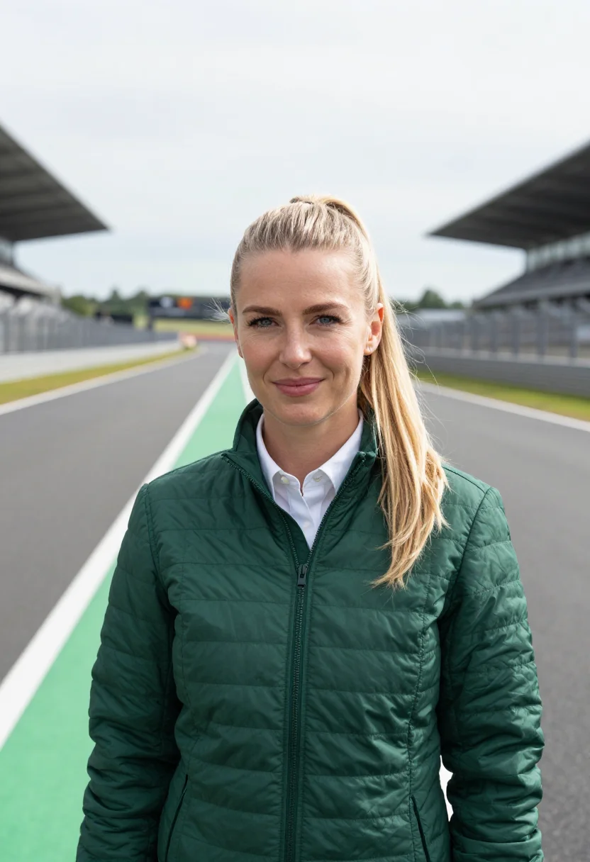 AI silverstone race engineer pit wall green sample — portrait of a woman, a race engineer in her thirties of Dutc