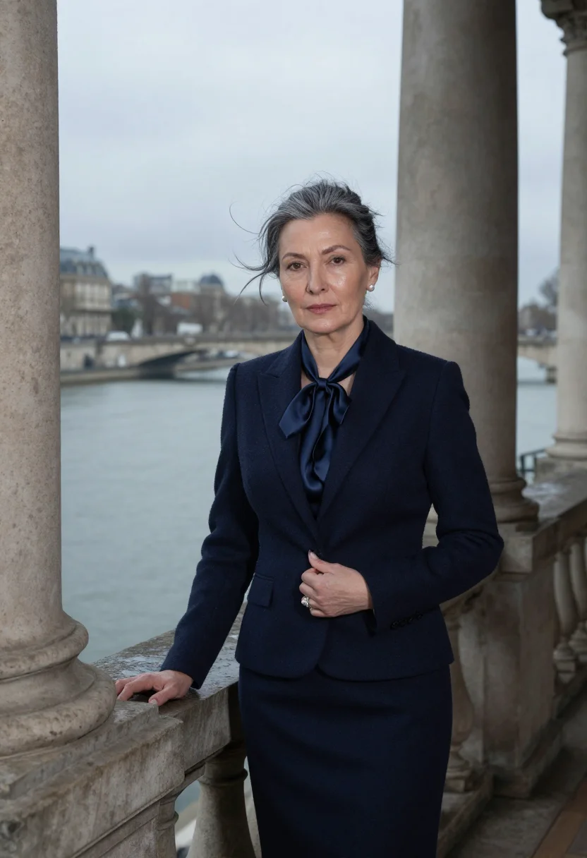 AI simone veil palais bourbon navy sample — portrait of a woman, framed half-length, cropped at the hips
