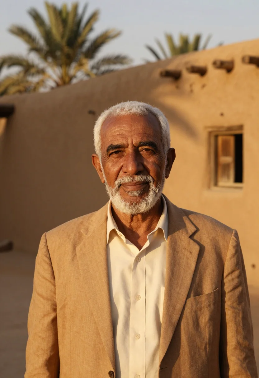 AI siwa oasis hotelier salt mud kershef sample — portrait of a man, a Siwan Amazigh hotelier in his early six