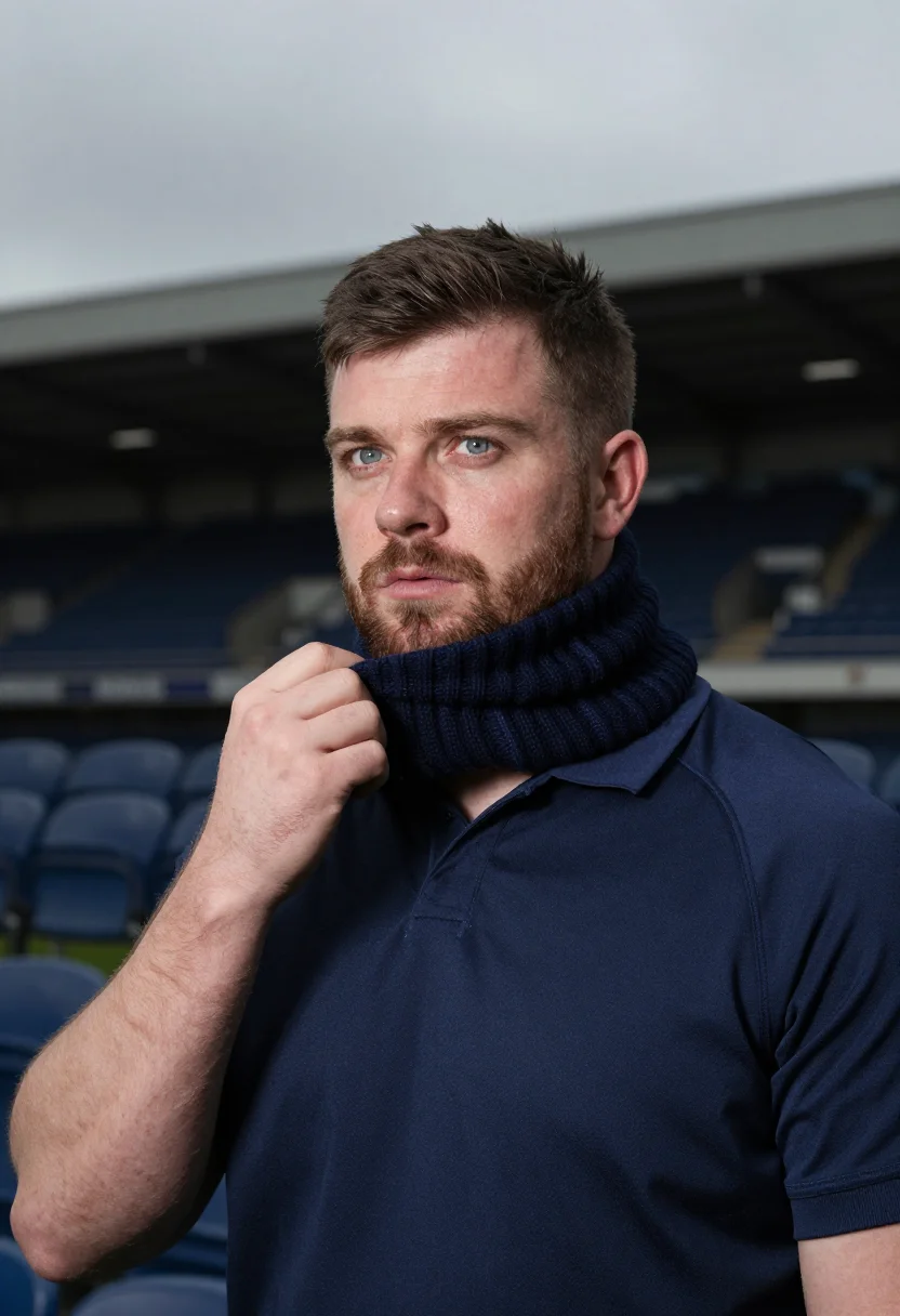 AI six nations murrayfield navy sample — portrait of a man, framed chest-up, cropped at the ribs, the