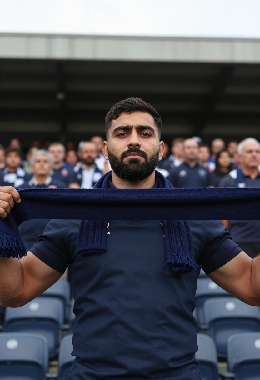 AI six nations murrayfield navy sample — portrait of a man, framed chest-up, cropped at the ribs, the