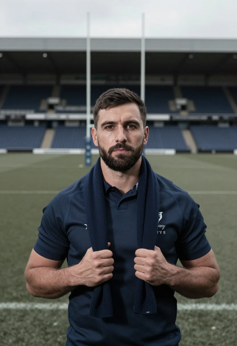 AI six nations murrayfield navy sample — portrait of a man, framed chest-up, cropped at the ribs, the