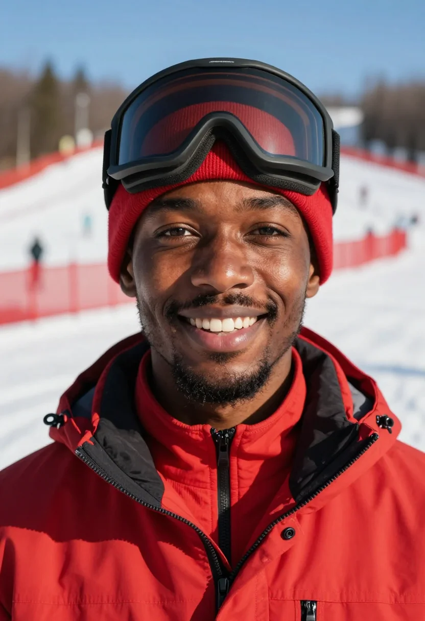 AI ski instructor red sample — portrait of a man, head-and-shoulders portrait of a Black ma