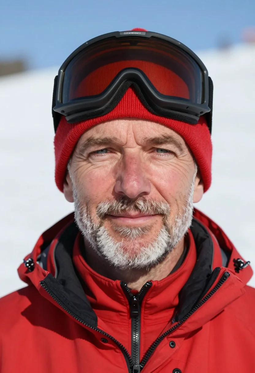 AI ski instructor red sample — portrait of a man, head-and-shoulders portrait of a Western-