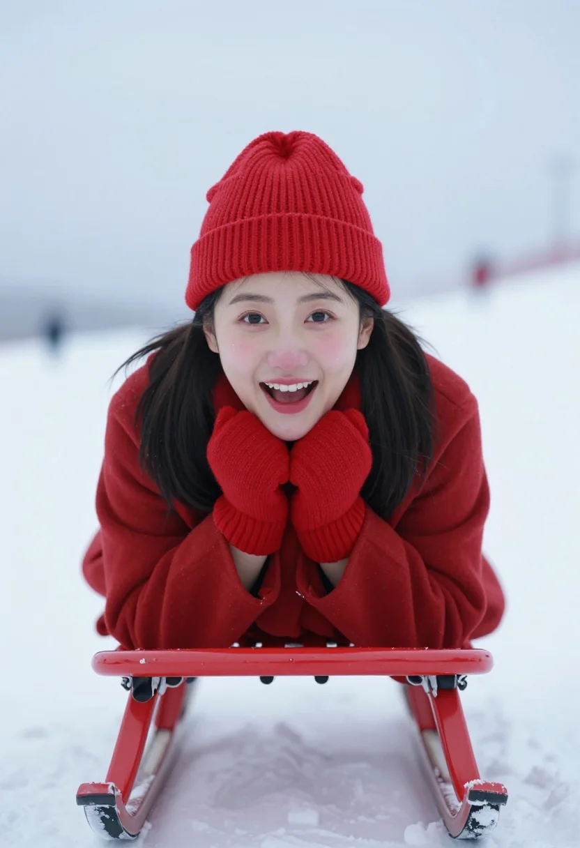 AI sledge hill red sample — portrait of a woman, tight headshot of an East-Asian woman i