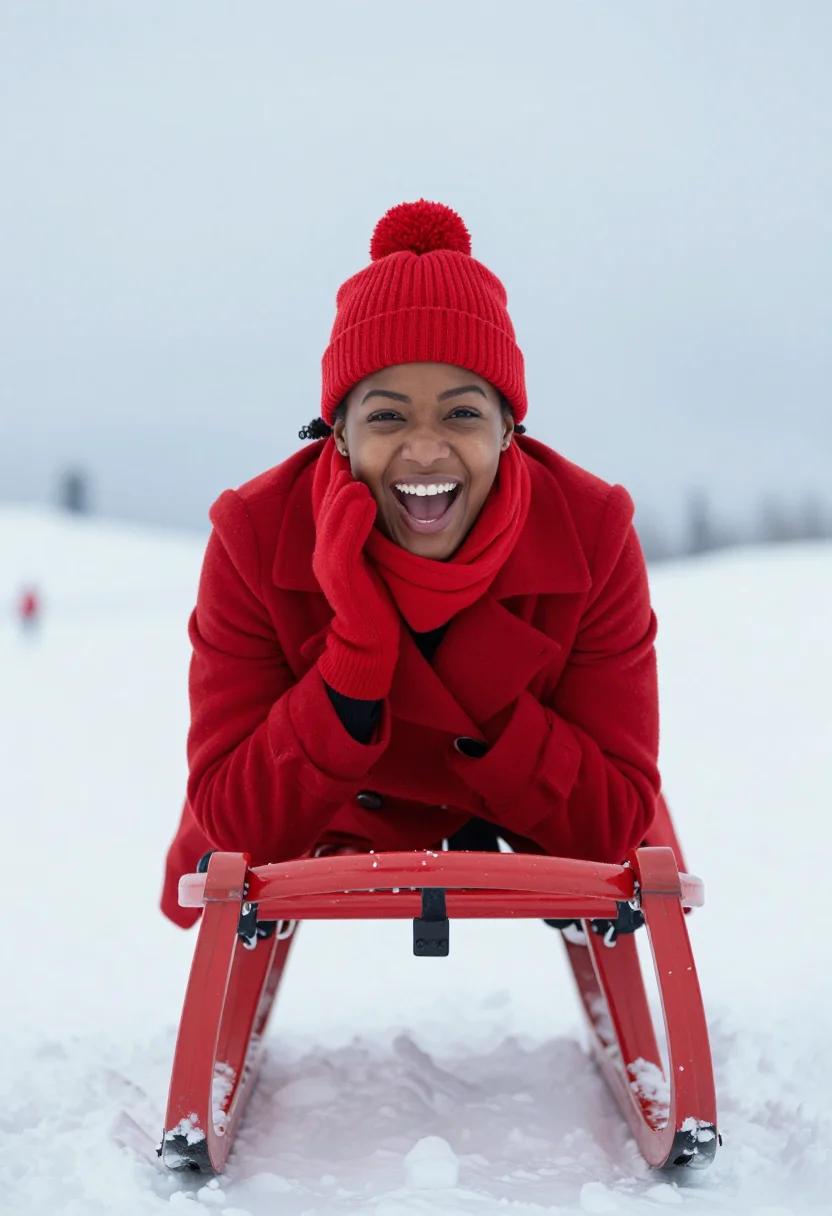 AI sledge hill red sample — portrait of a woman, head-and-shoulders portrait of a Black