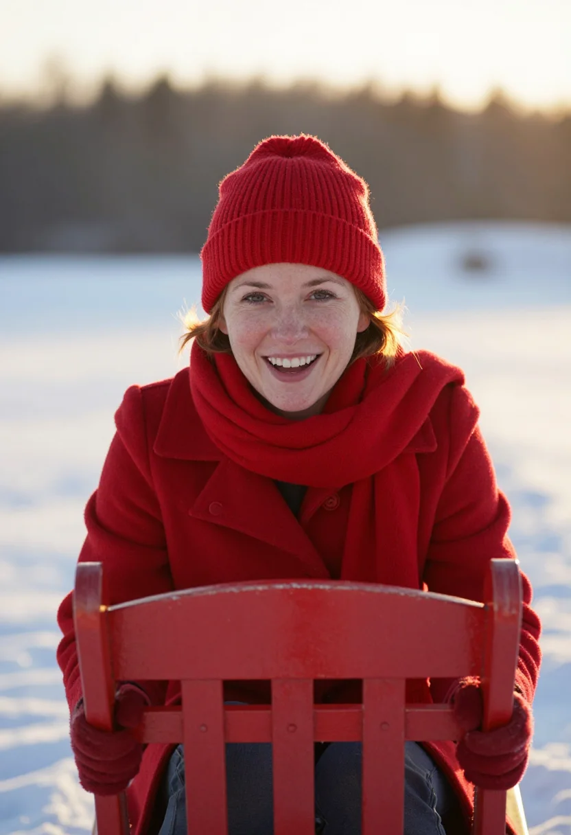 AI sledge hill red sample — portrait of a woman, tight headshot of a Western-European wo