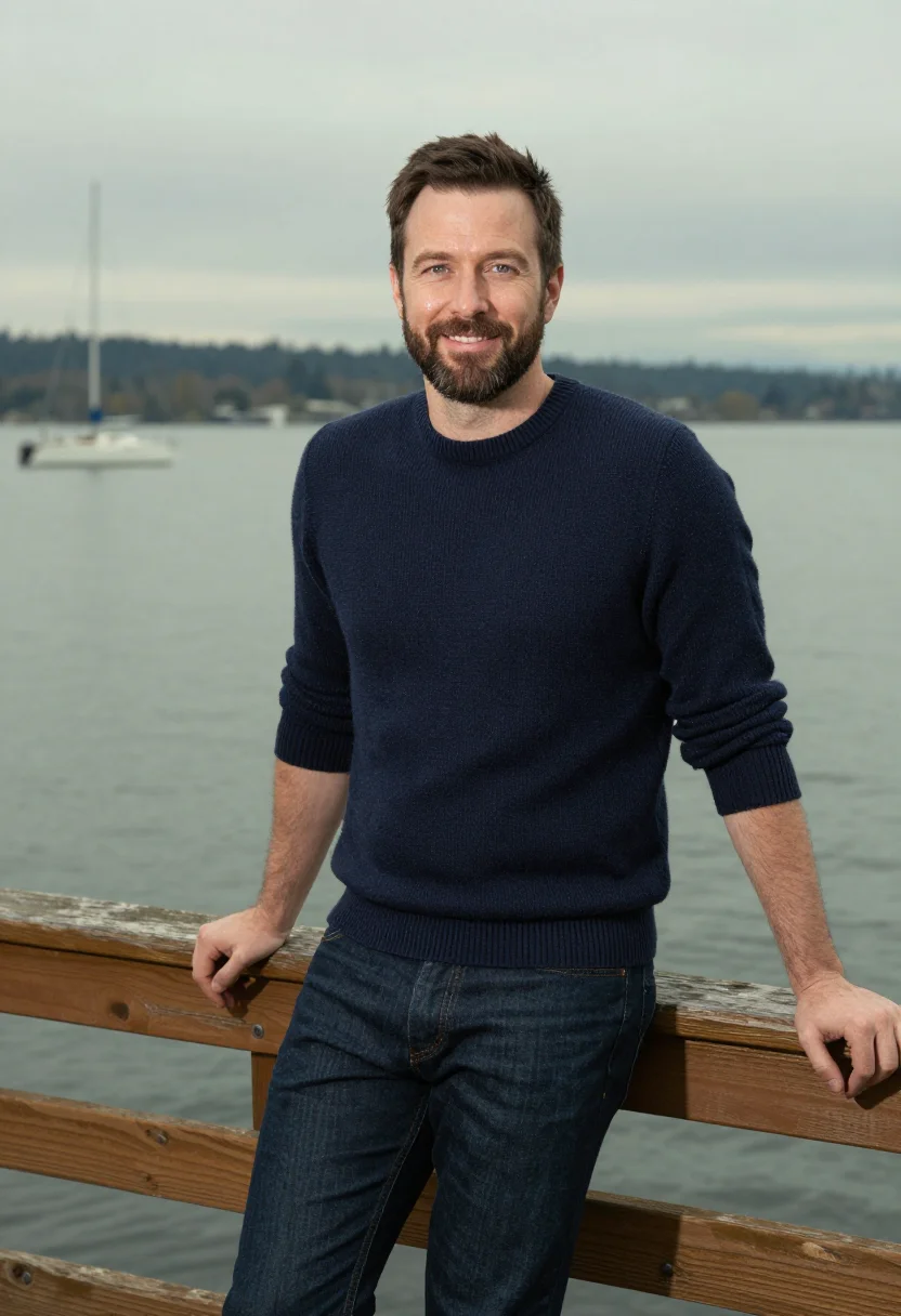 AI sleepless in seattle lake union houseboat navy sample — portrait of a man, an American man of Scottish descent in hi