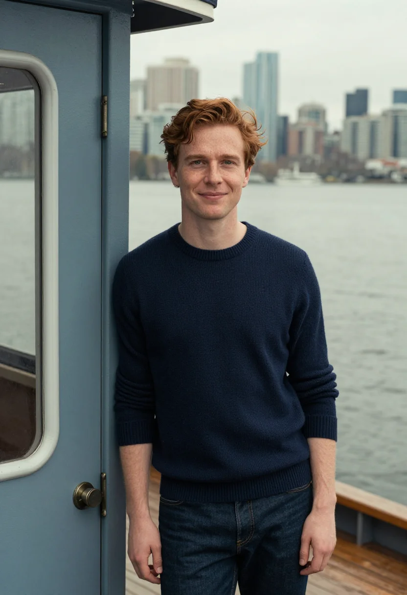 AI sleepless in seattle lake union houseboat navy sample — portrait of a man, an American man of Irish descent in his l