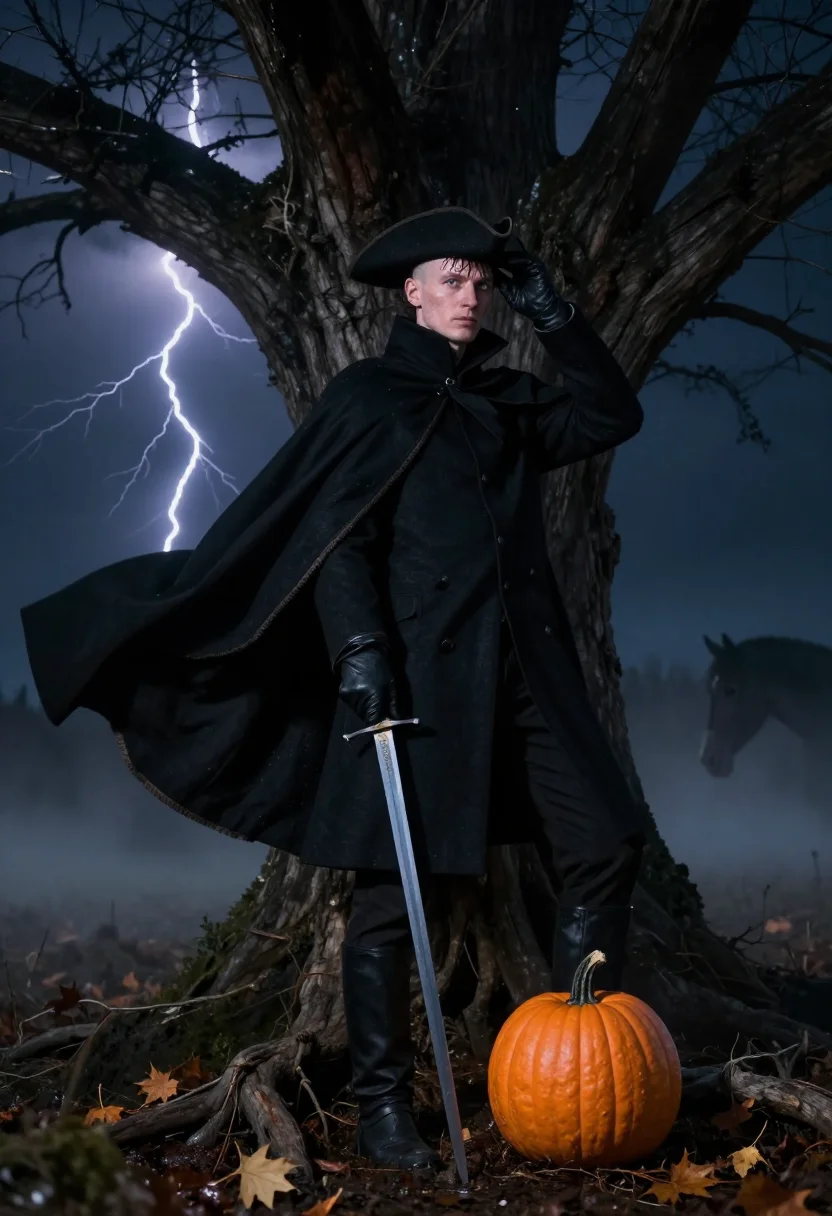 AI sleepy hollow horseman sample — portrait of a man, close half-length portrait of a Western-E