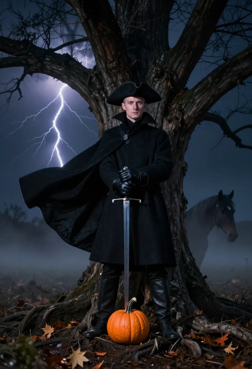 AI sleepy hollow horseman sample — portrait of a man, half-length portrait of a Western-Europea