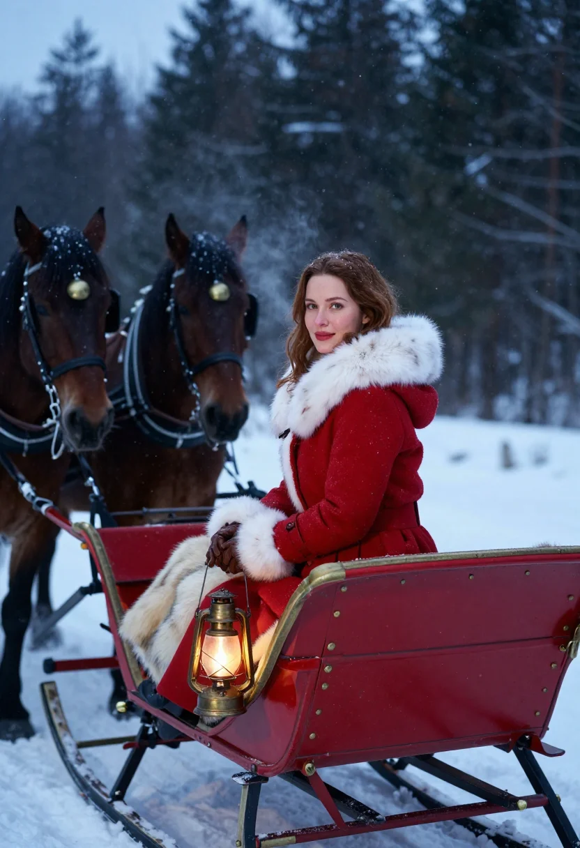 AI sleigh ride sample — portrait of a woman, three-quarter-length portrait of an Aus