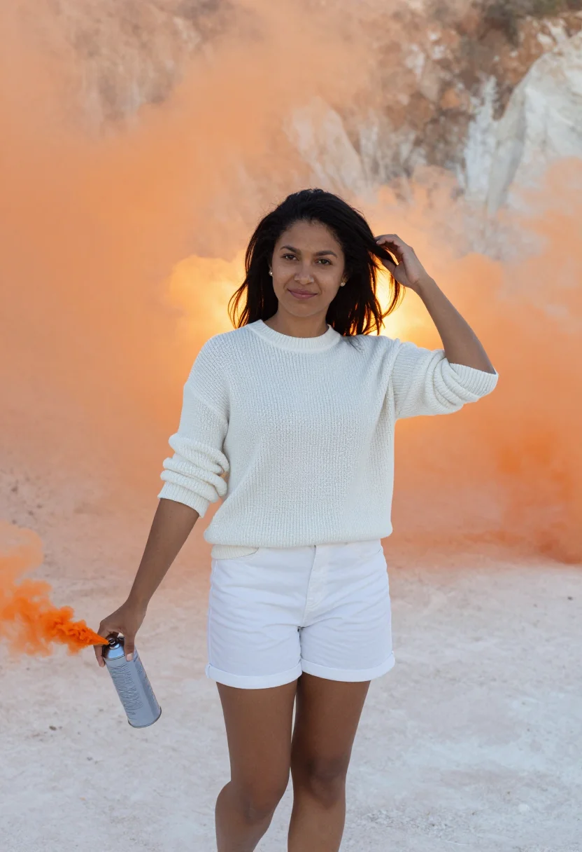 AI smoke bomb sample — portrait of a woman, three-quarter-length portrait of a woma