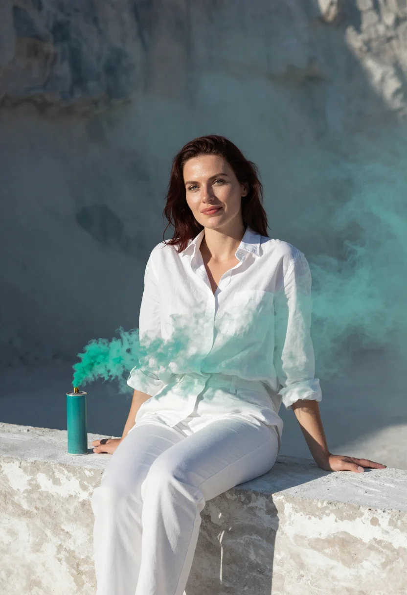 AI smoke bomb sample — portrait of a woman, three-quarter-length portrait of a woma
