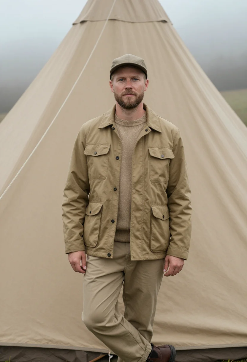 AI snow peak niigata titanium camp khaki men sample — portrait of a man, a Danish man in his late thirties with fa