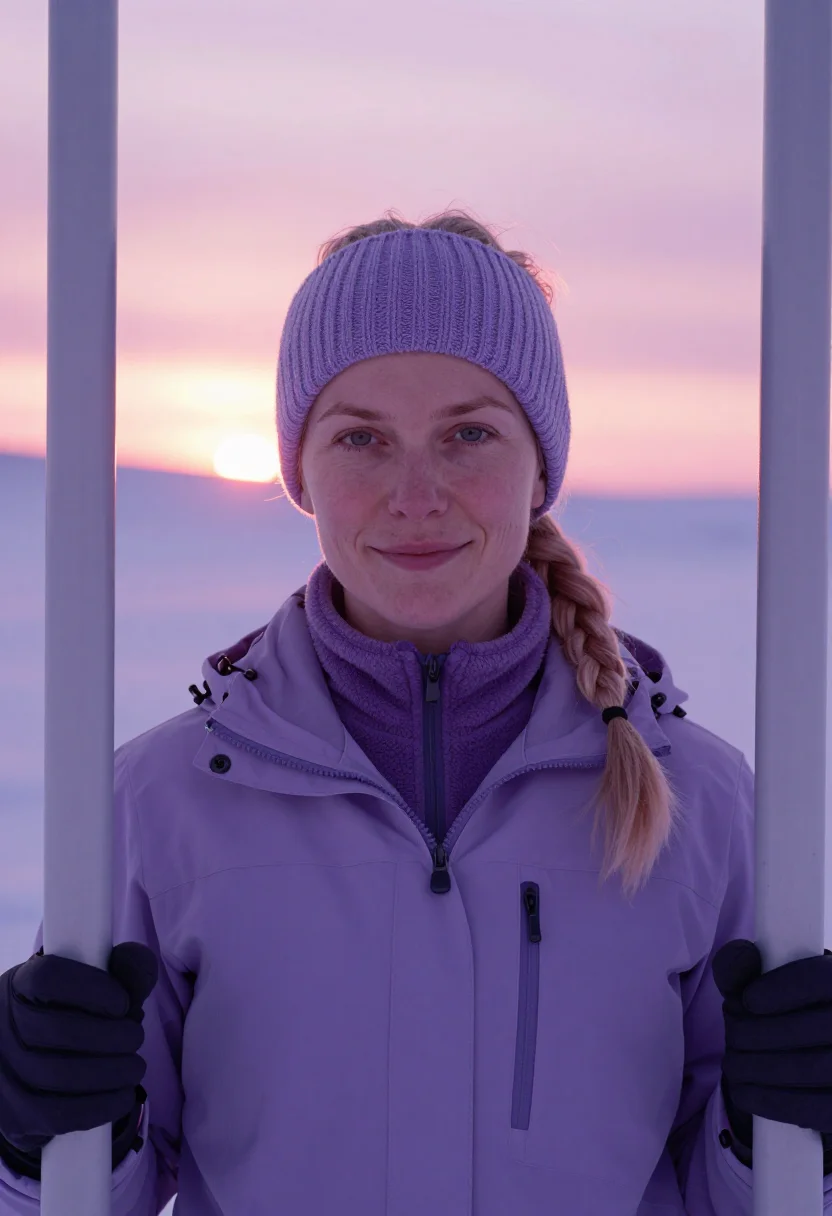 AI snowshoe ridge lavender sample — portrait of a woman, tight headshot of a Nordic woman in her