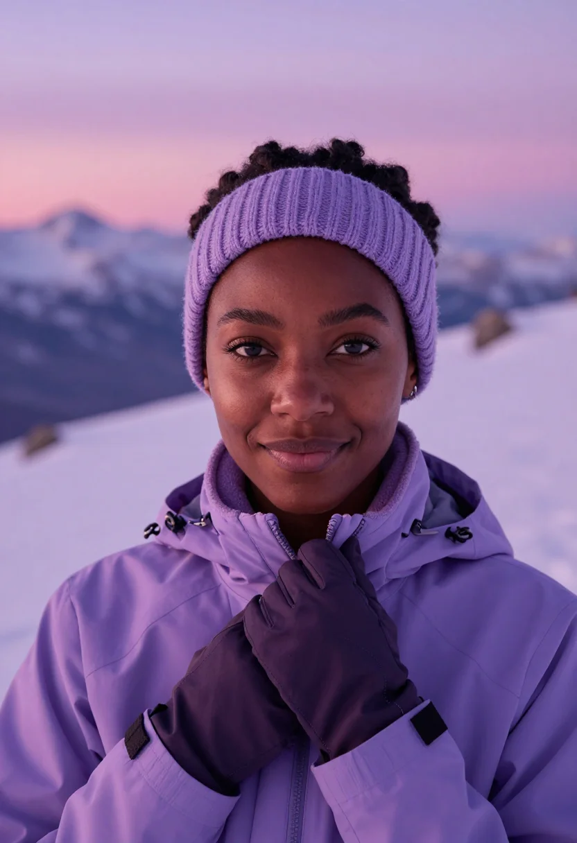 AI snowshoe ridge lavender sample — portrait of a woman, tight headshot of a Black woman in her